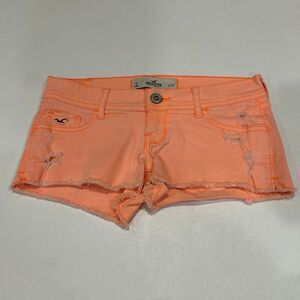 Hollister Neon Peach Distressed Cutoff Denim Shorts Size 0 W24